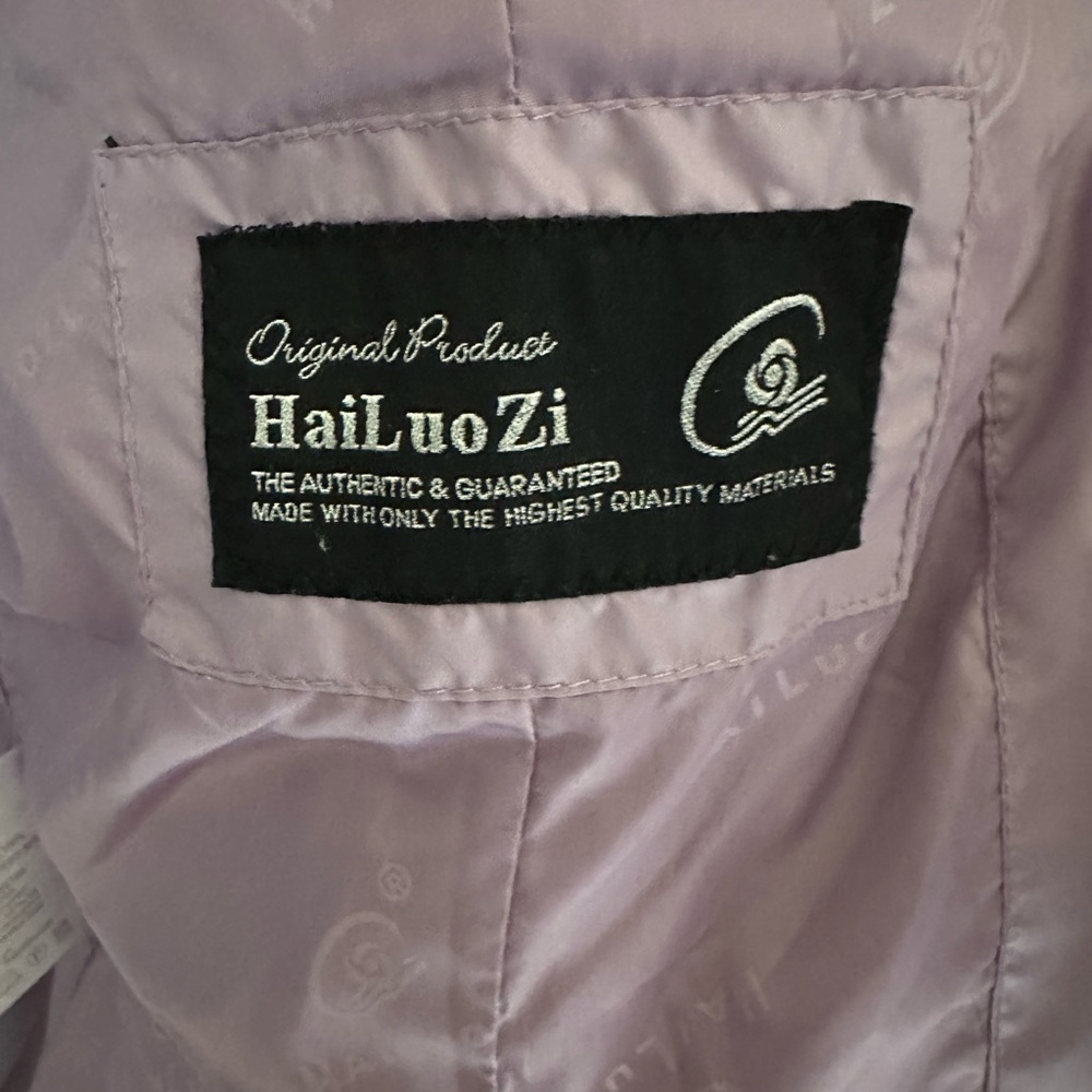 Real Fur Real Down Lavender Puffer Jacket Detachable Hood Pockets L - Picture 9 of 13